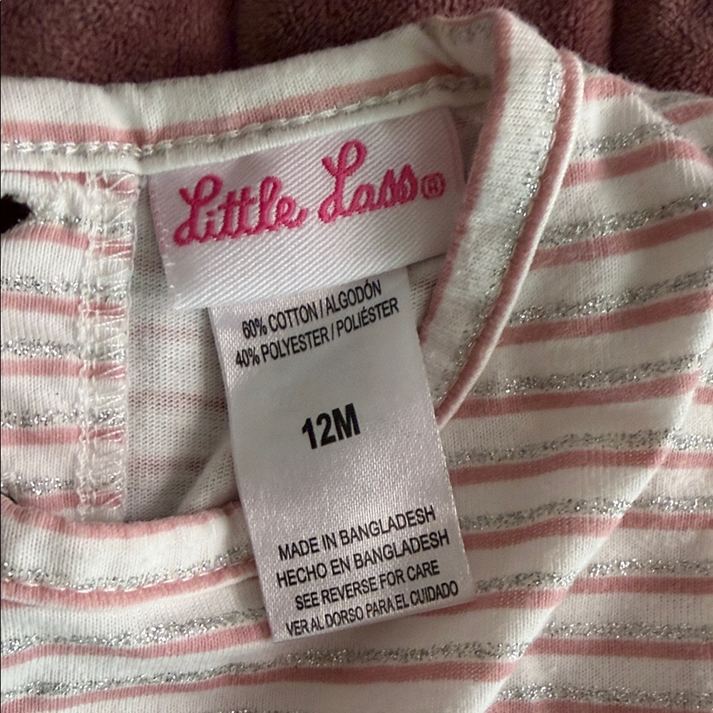 Little Lass Pink and White Striped Long Sleeve Tee with Heart - Picture 2 of 4